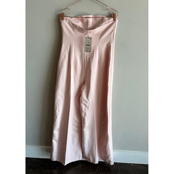 NWT ZARA Womens Strapless Pink Satin Wide Leg Jumpsuit Bloggers Favorite Size l - Picture 3 of 14
